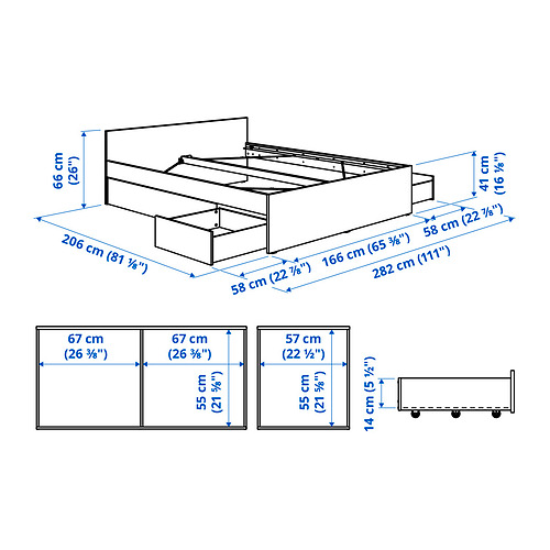 VIHALS bed frame with 4 storage boxes