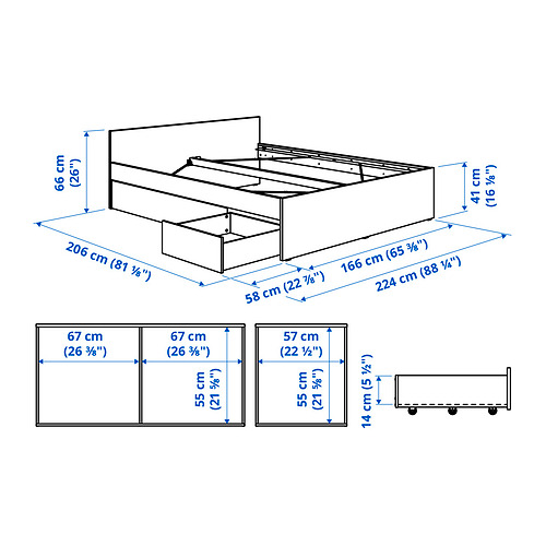 VIHALS bed frame with 2 storage boxes