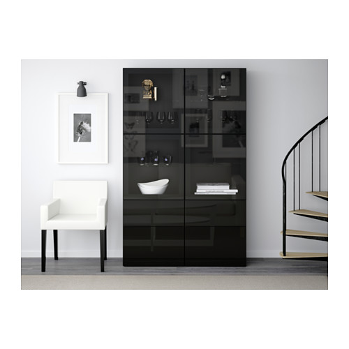 BESTÅ, plauktu komb. ar stikla durvīm