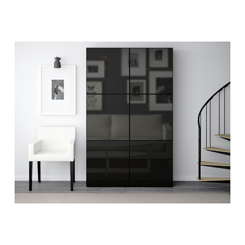 BESTÅ, plauktu komb. ar stikla durvīm