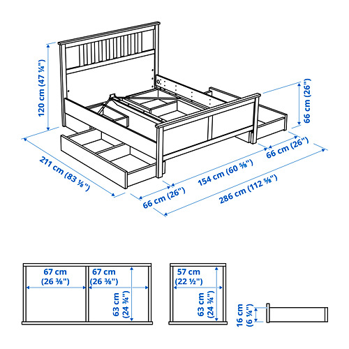 HEMNES bed frame with 4 storage boxes