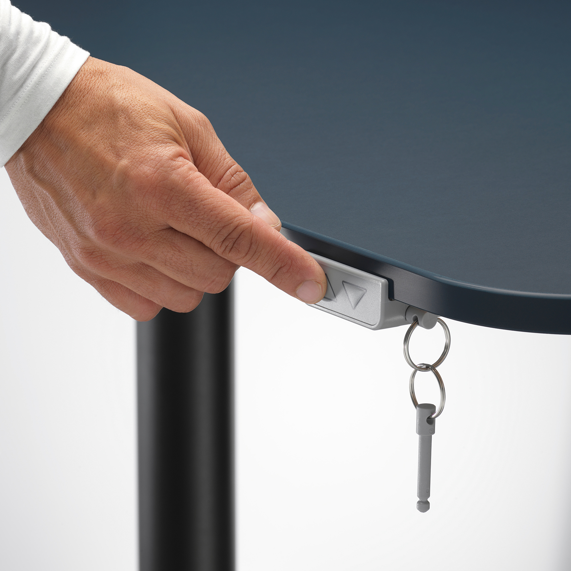 BEKANT corner desk left sit/stand linoleum blue/black 160x110 cm IKEA