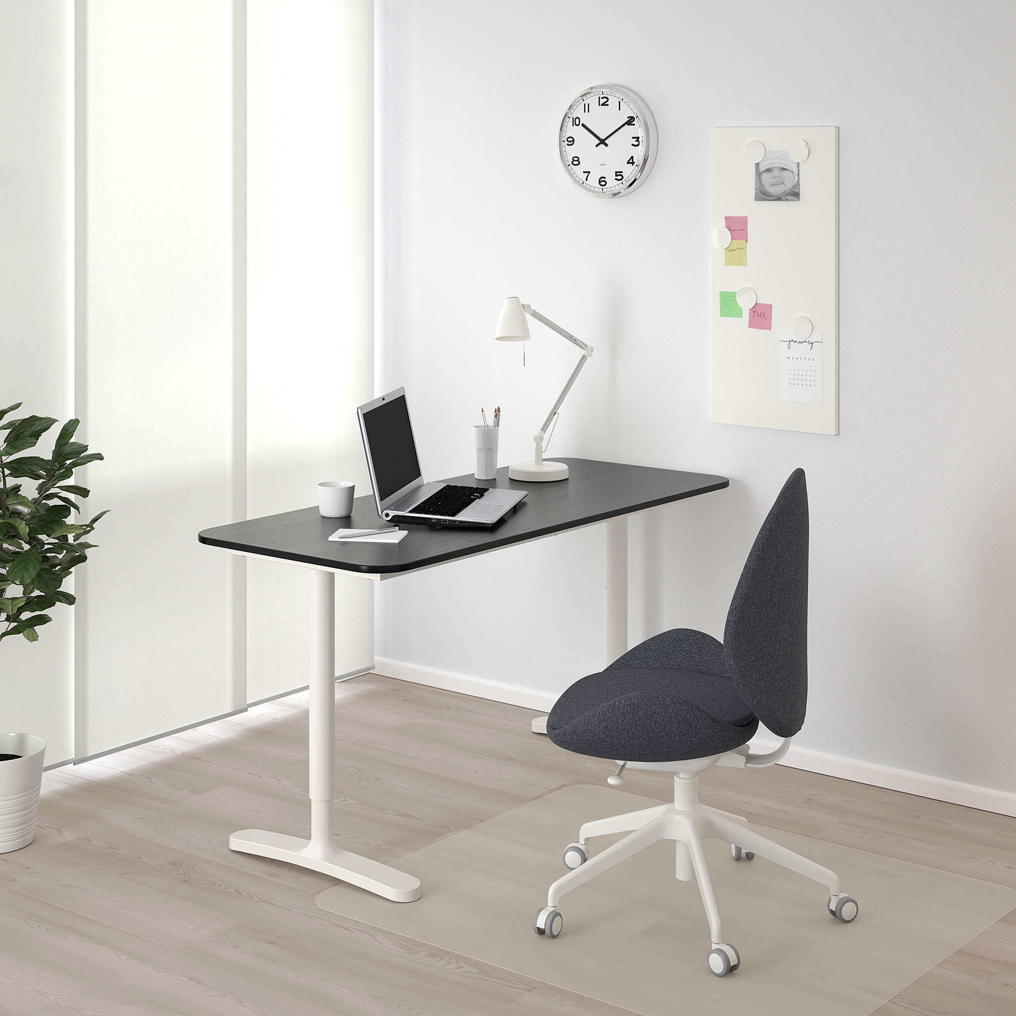 BEKANT desk black stained ash veneer/white 140x60 cm IKEA Latvija