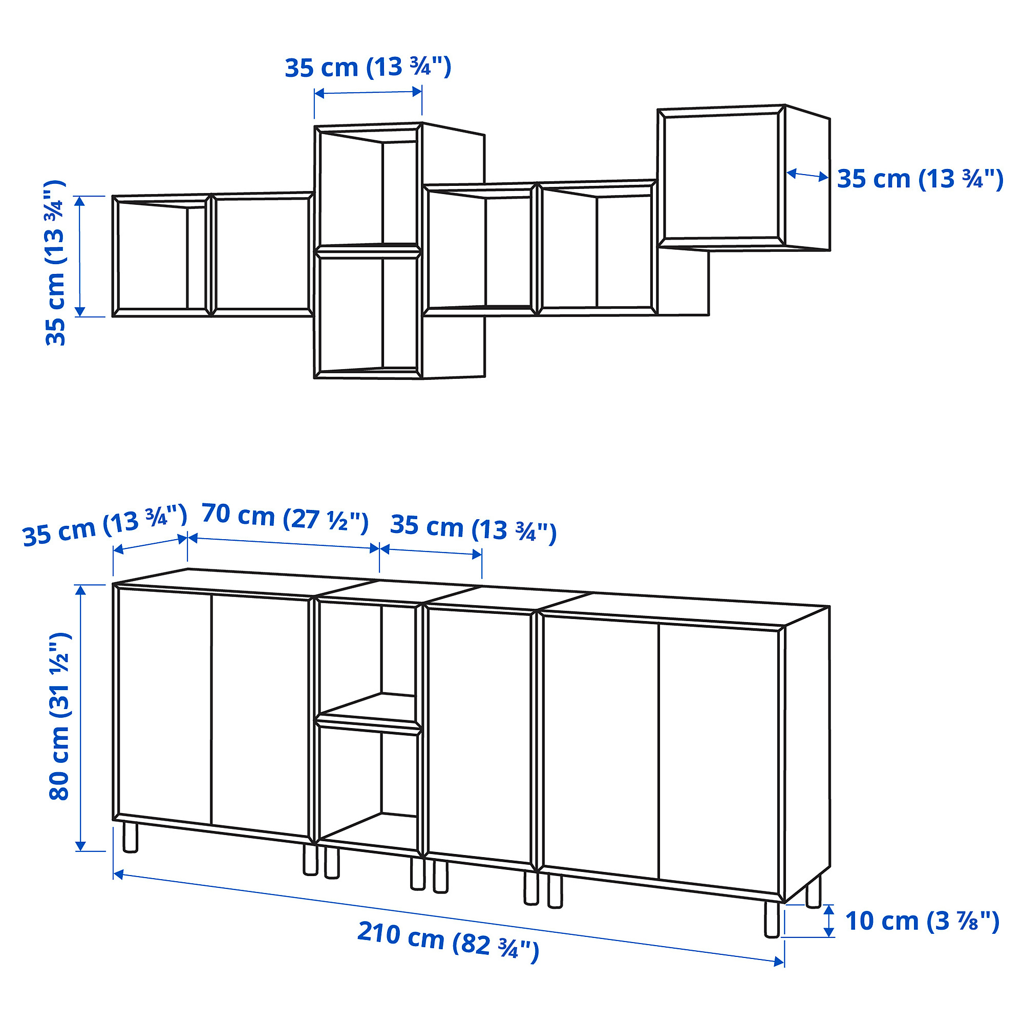 EKET combination with legs white/light grey dark grey/walnut
