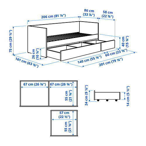 VIHALS day-bed with storage/1 mattress
