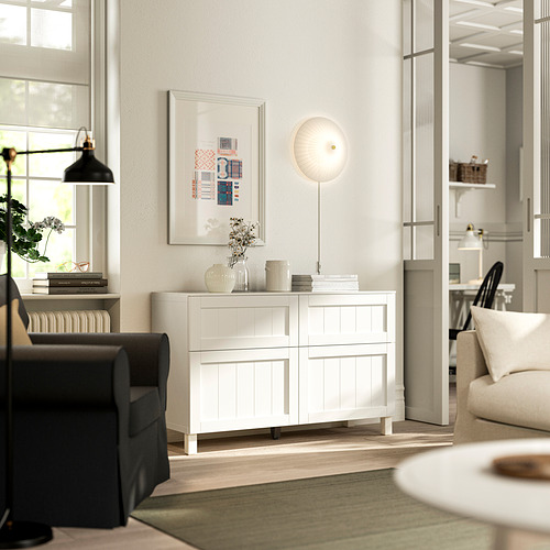 BESTÅ, plauktu komb. ar durv. un atvilktn.