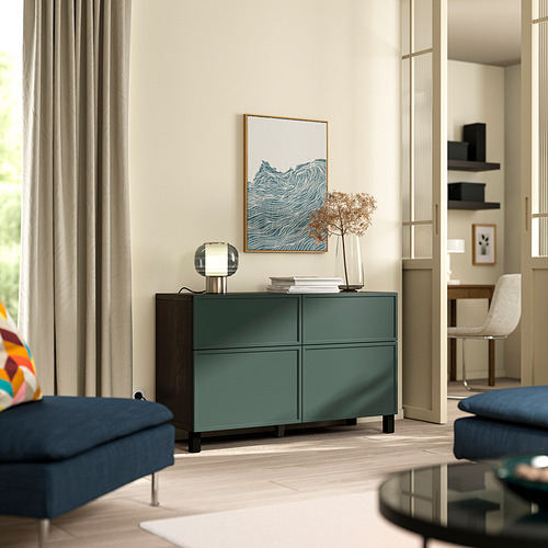 BESTÅ, plauktu komb. ar durv. un atvilktn.