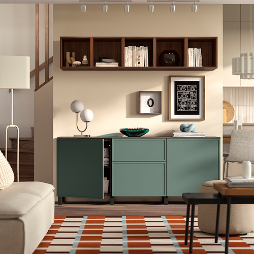 BESTÅ, plauktu kombinācija ar atvilktnēm