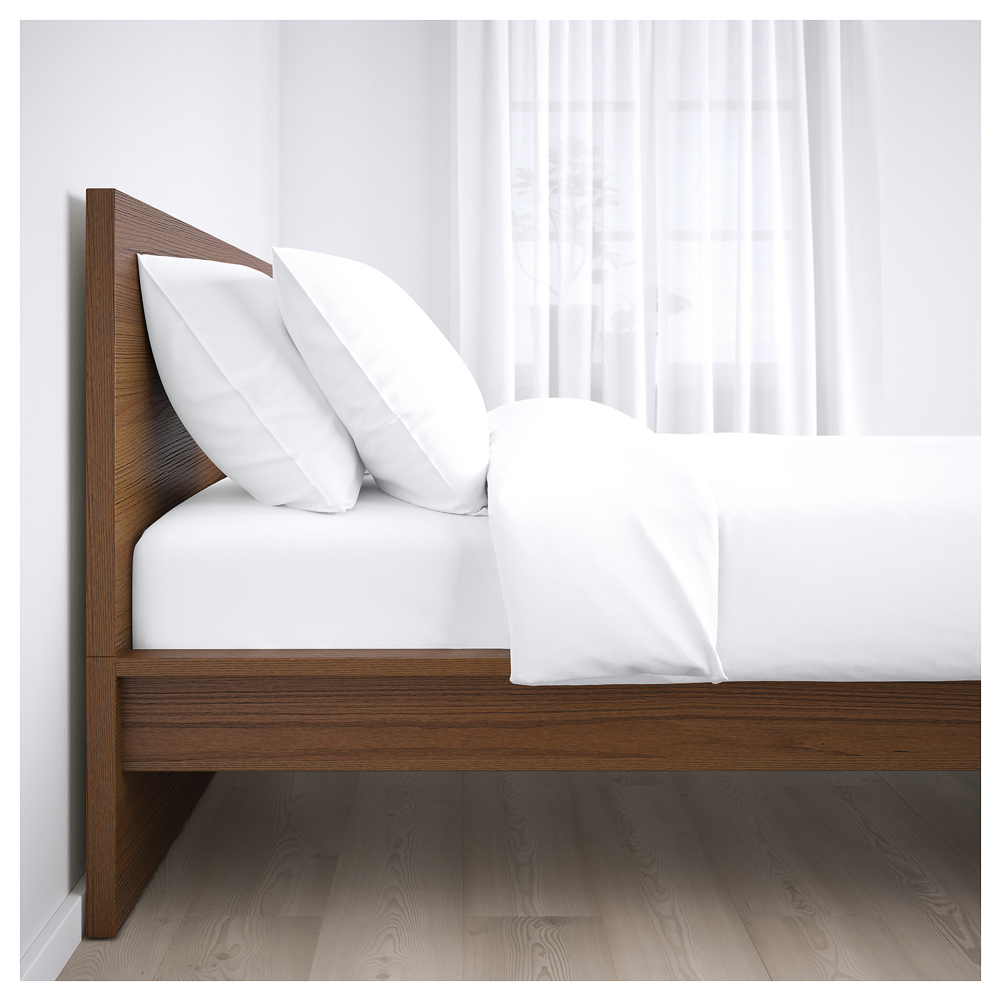 MALM bed frame, high, without slats brown stained ash veneer 176x100 cm