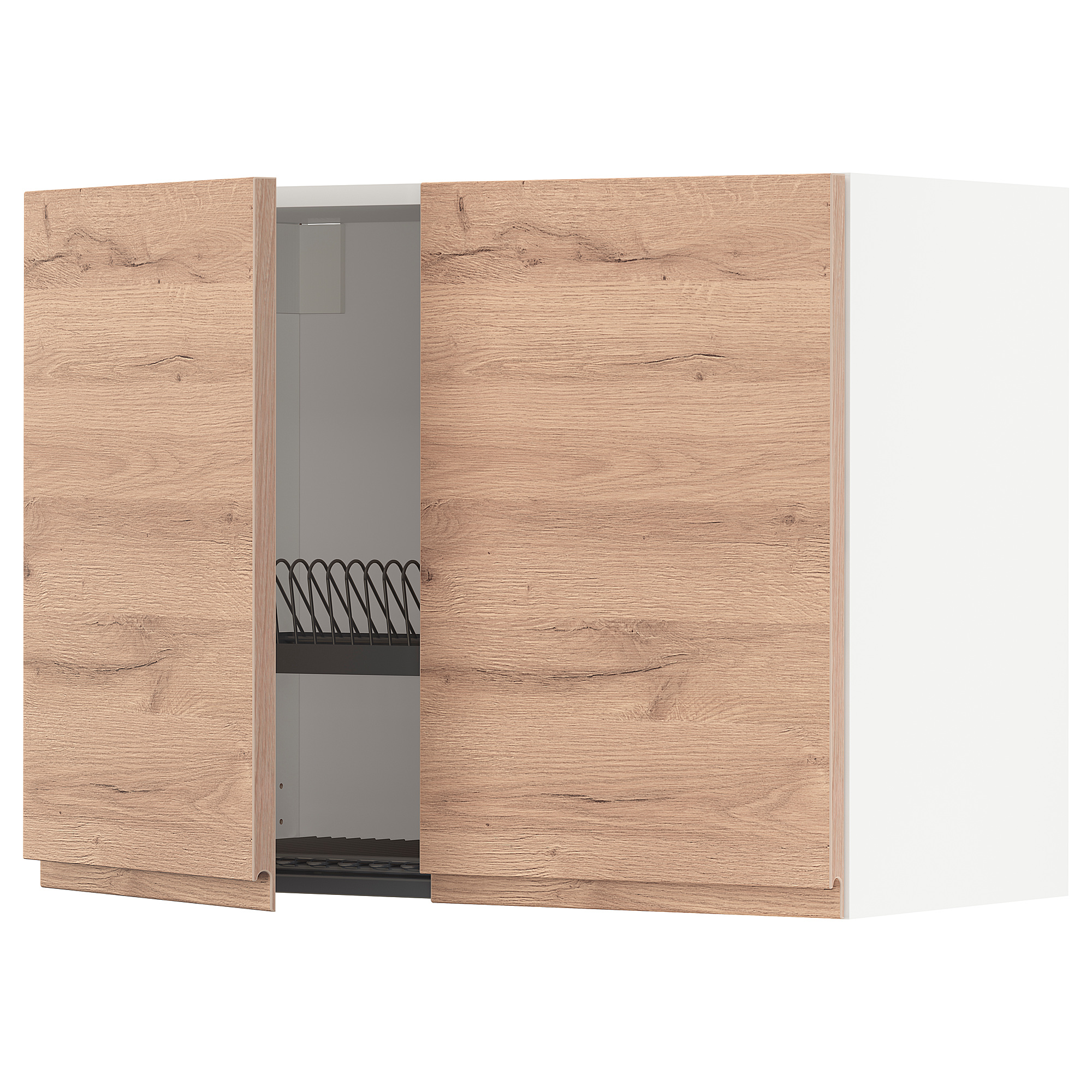 METOD wall w dish drainer/2 doors white/Voxtorp oak effect