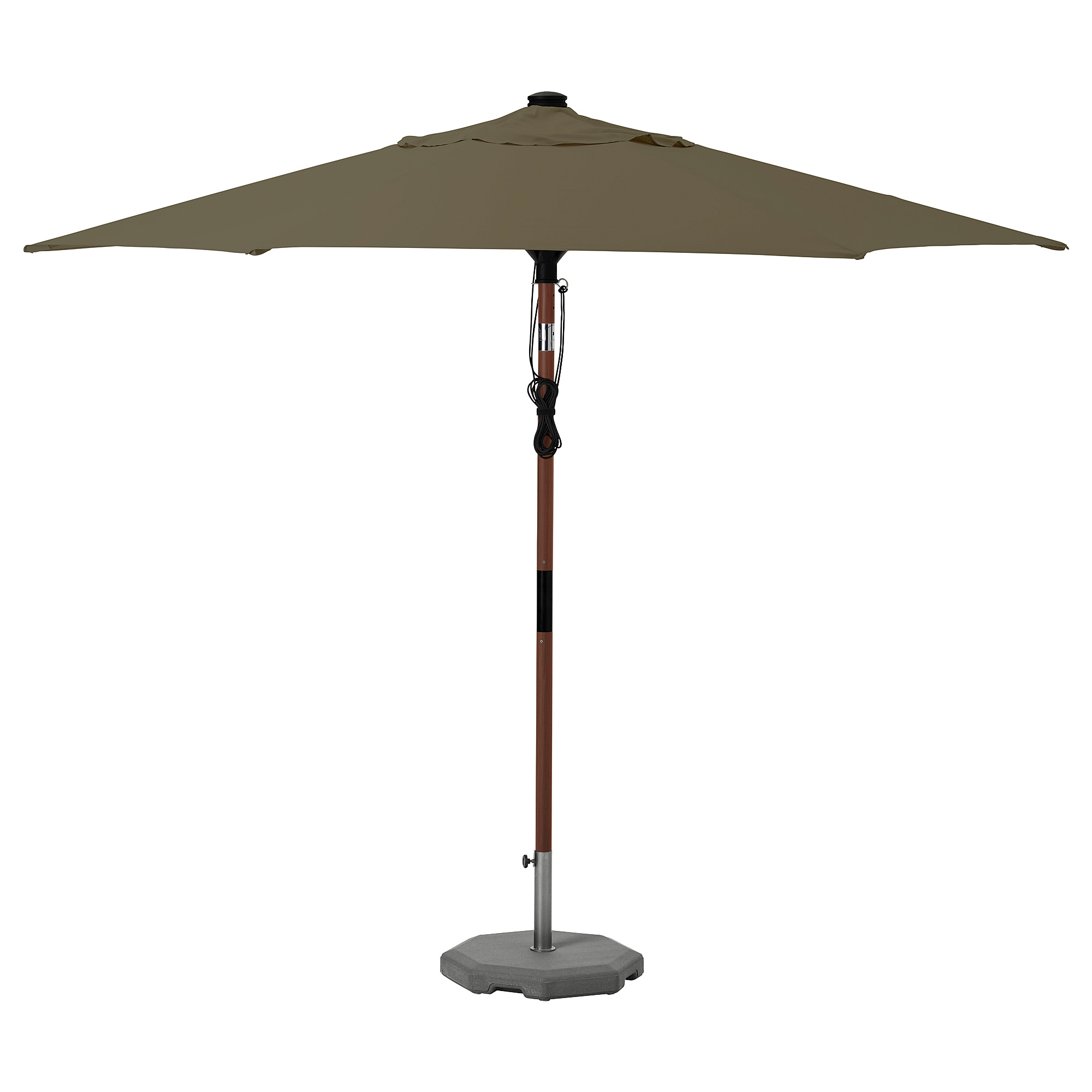 BETSÖ/LINDÖJA parasol with base brown wood effect beigegreen/Huvön