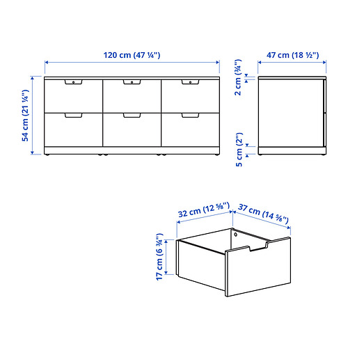 NORDLI komoda su 6 stalčiais