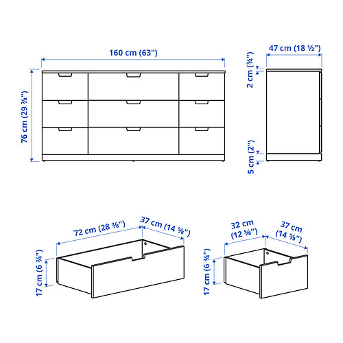 NORDLI komoda su 9 stalčiais