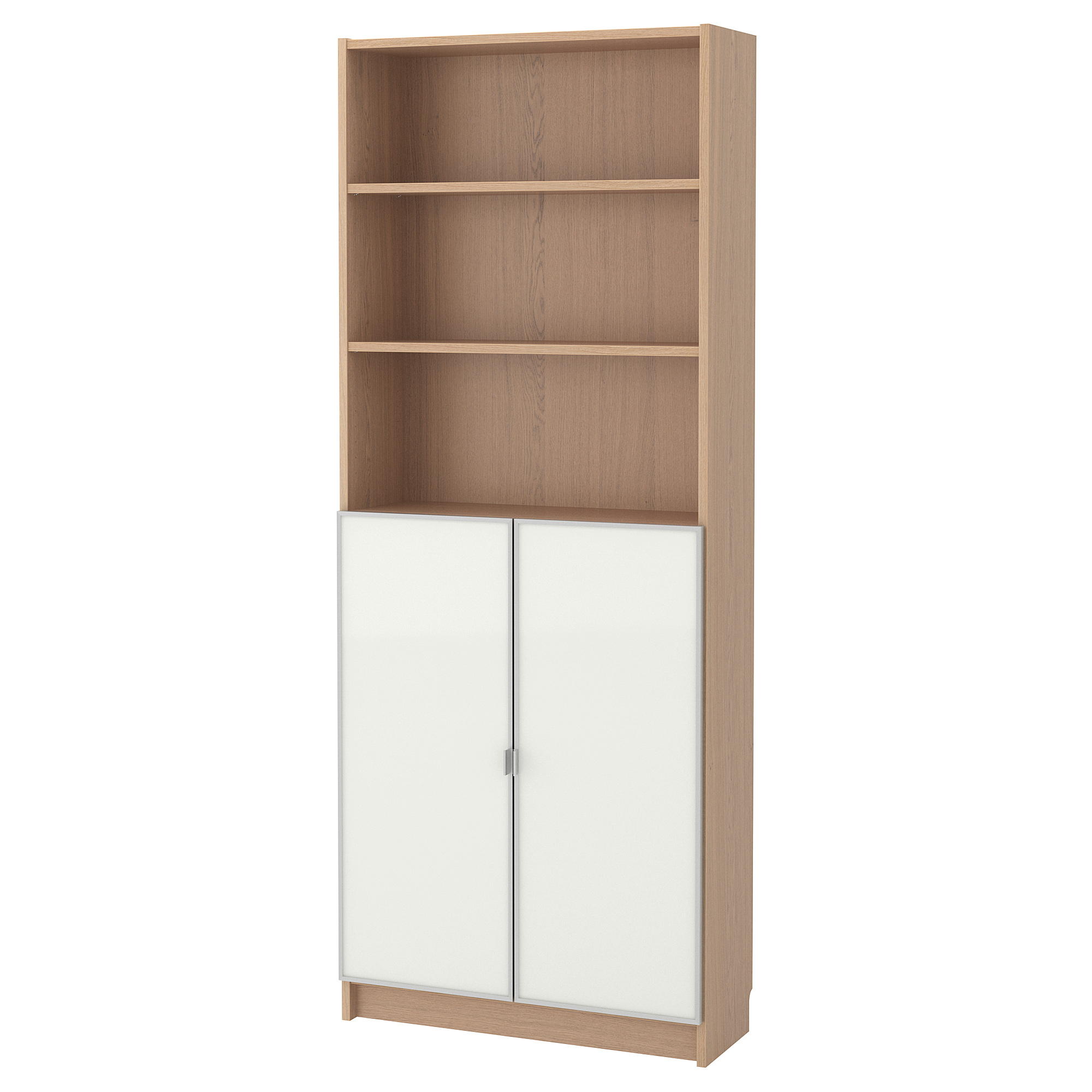 BILLY/MORLIDEN bookcase with glassdoors white stained oak veneer/glass