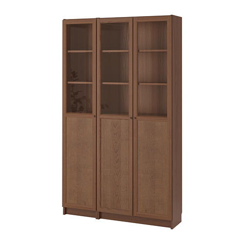 BILLY/OXBERG bookcase with panel/glass doors brown ash veneer/glass 120x30x202 cm IKEA Eesti