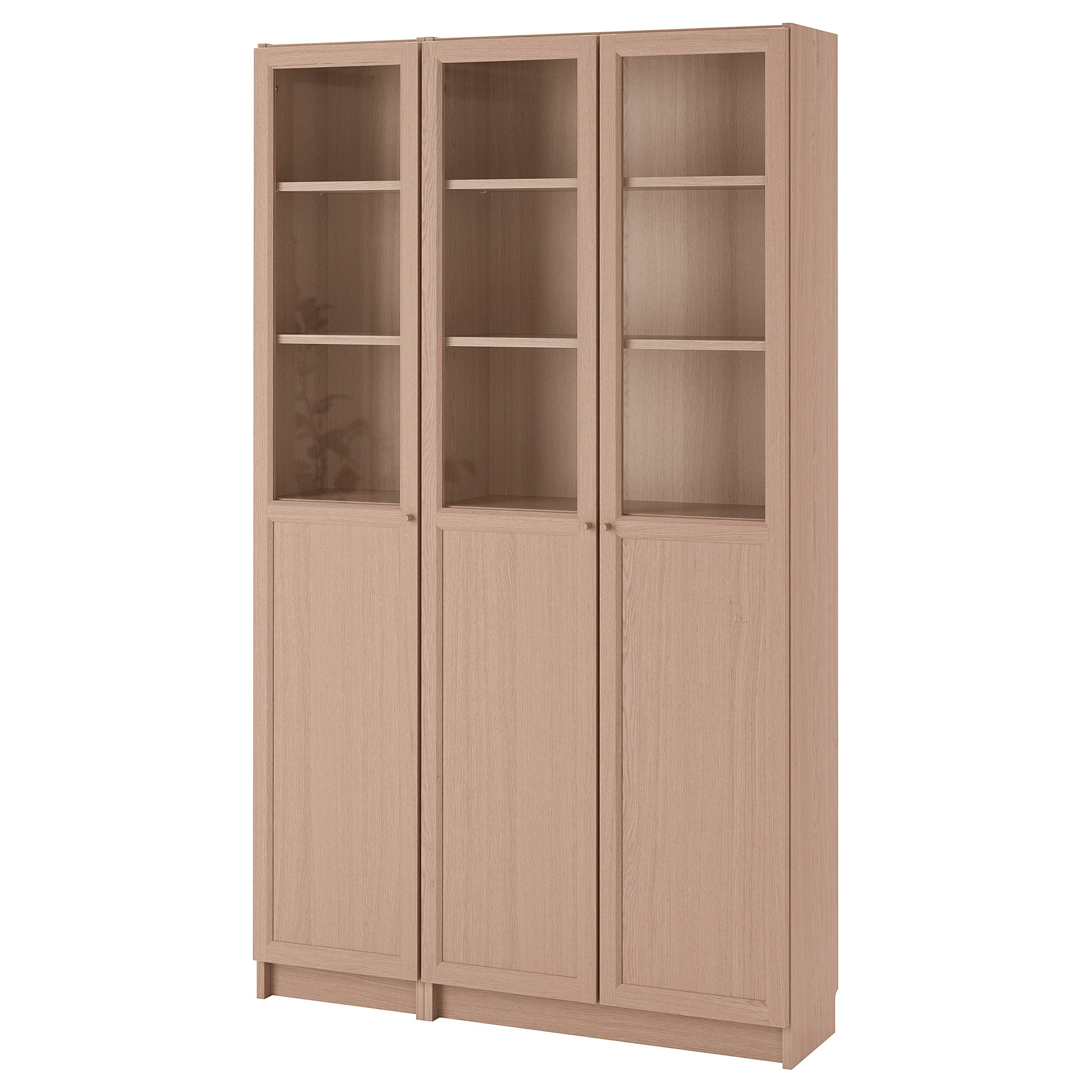 BILLY/OXBERG bookcase with panel/glass doors white stained oak veneer
