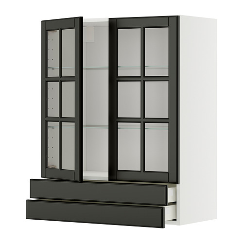 METOD/MAXIMERA, wall cab w 2 glass doors/2 drawers