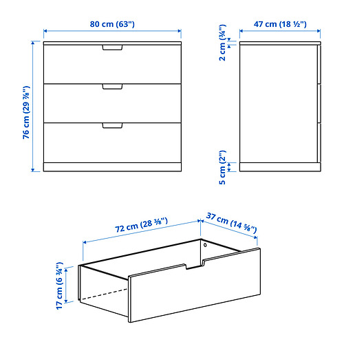 NORDLI komoda su 3 stalčiais