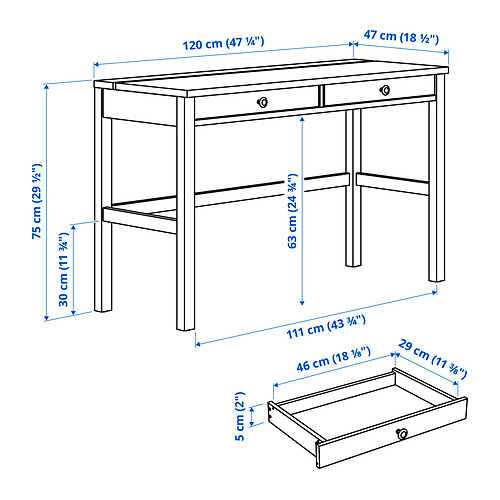 HEMNES desk with 2 drawers