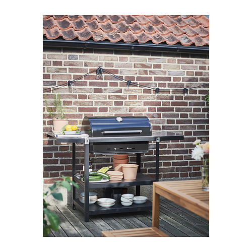 GRILLSKÄR side table, outdoor black stainless steel/outdoor 30x61 cm