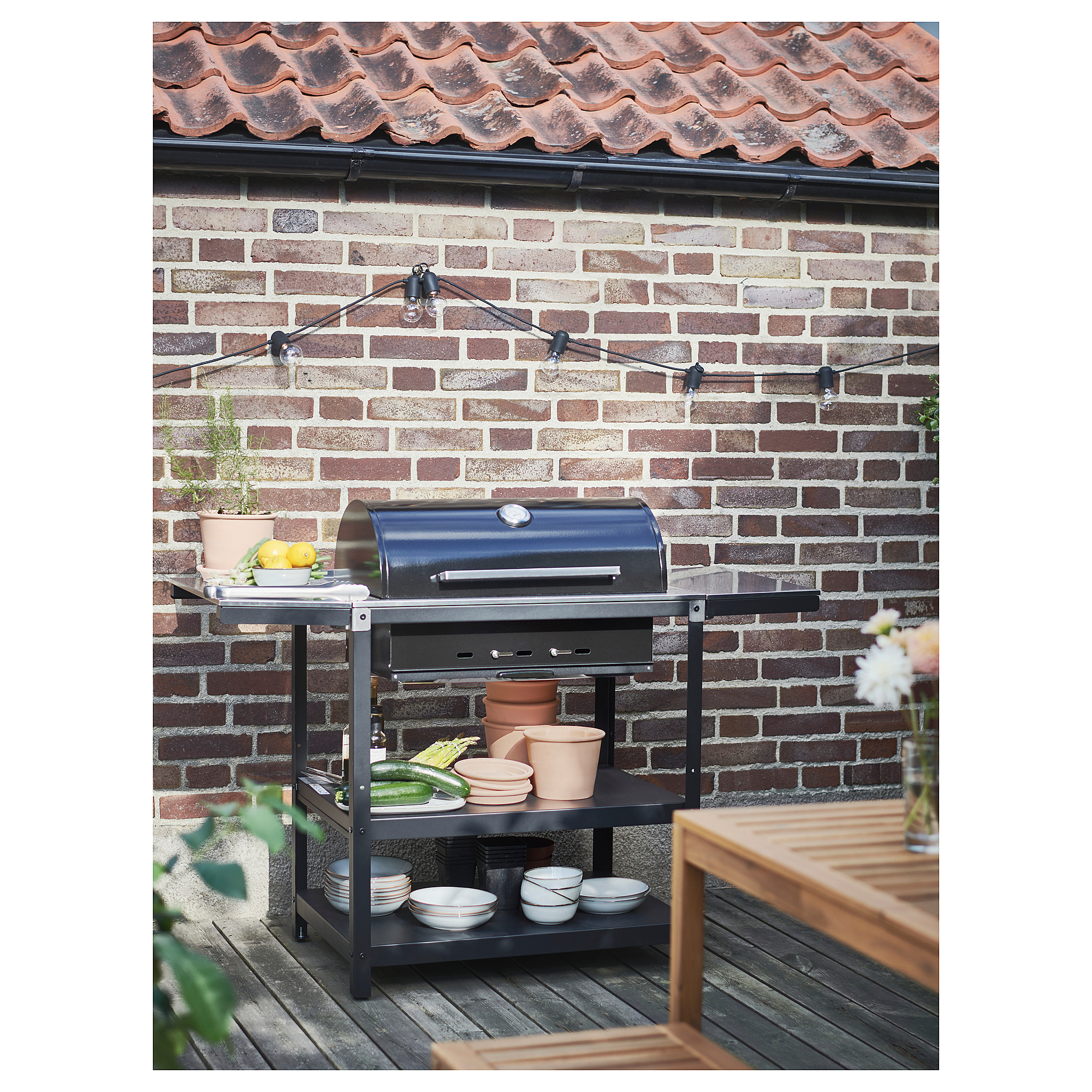 GRILLSKÄR side table, outdoor black stainless steel/outdoor 30x61 cm