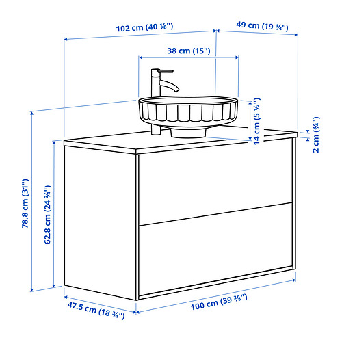 LERSJÖN/ÄNGSJÖN шкаф с ящиками/раковина/смеситель