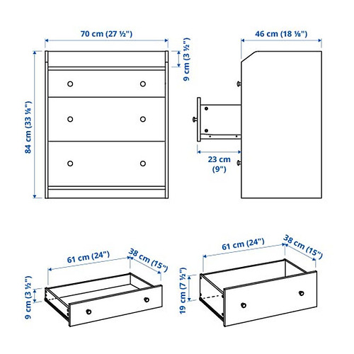 HAUGA chest of 3 drawers