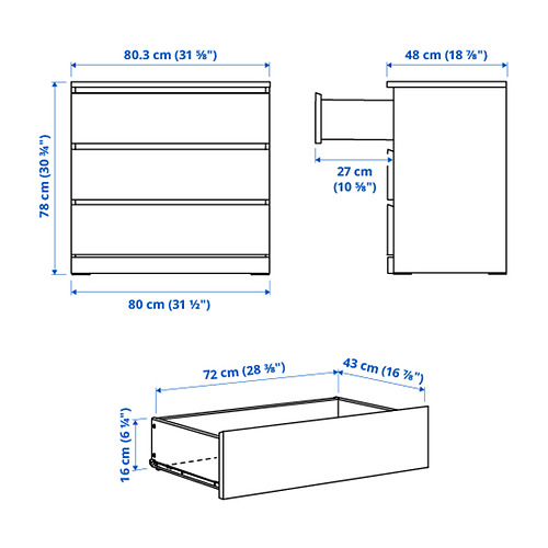 MALM комод с 3 ящиками