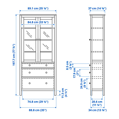 HEMNES spintelė su stikl. dur. ir 3 stlč.