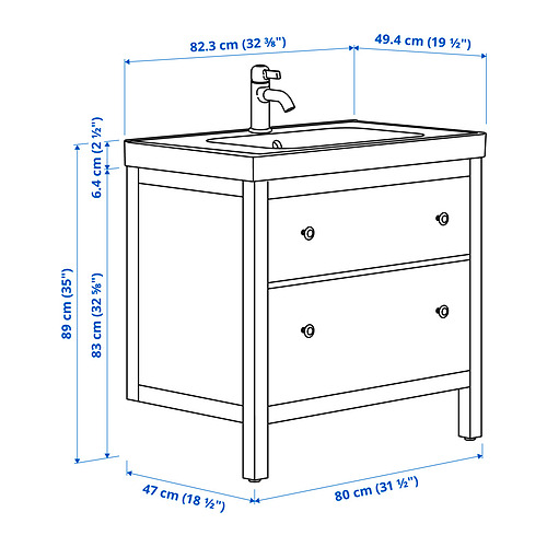 ORRSJÖN/HEMNES wash-stnd w drawers/wash-basin/tap