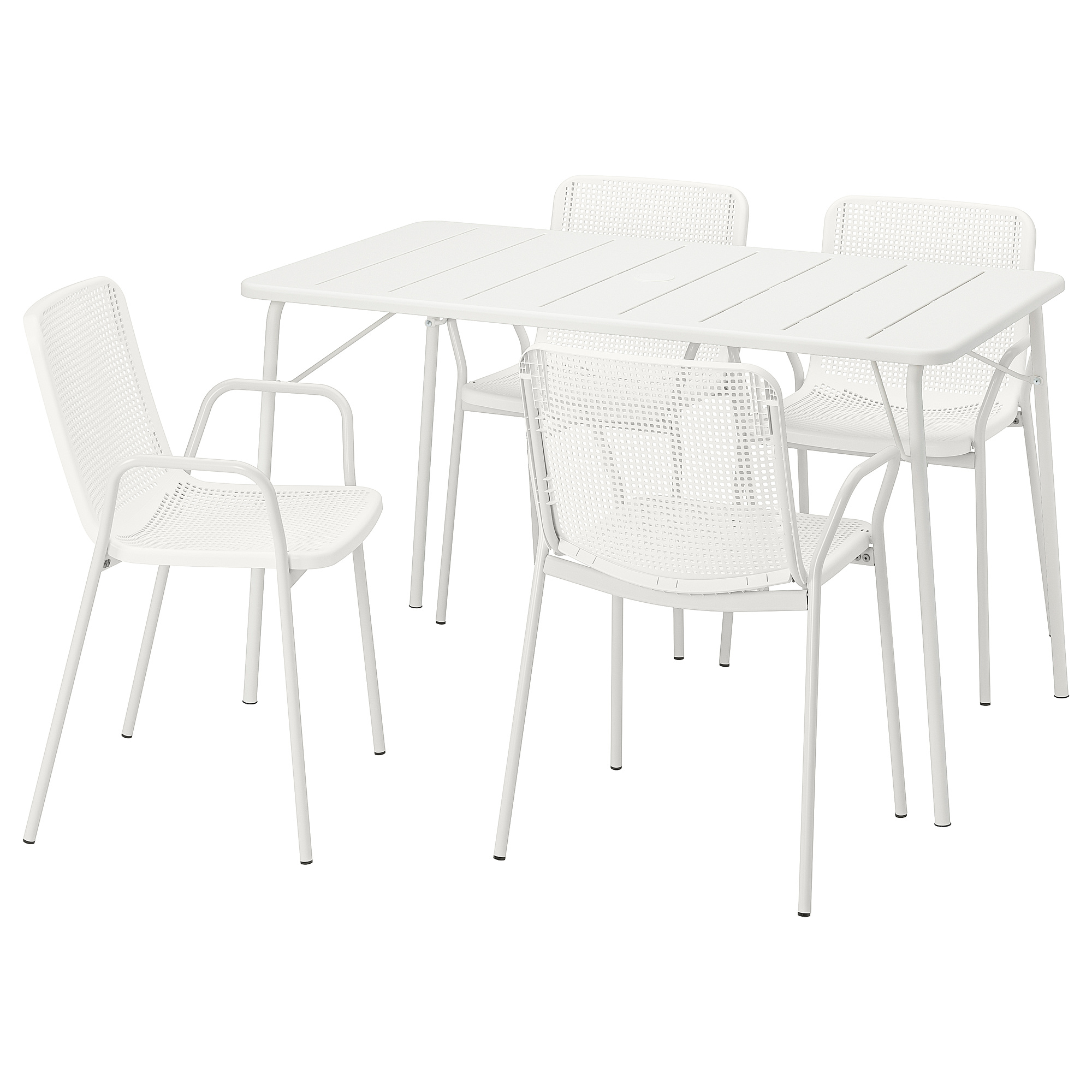 TORPARÖ table+4 chairs w armrests, outdoor foldable white/white