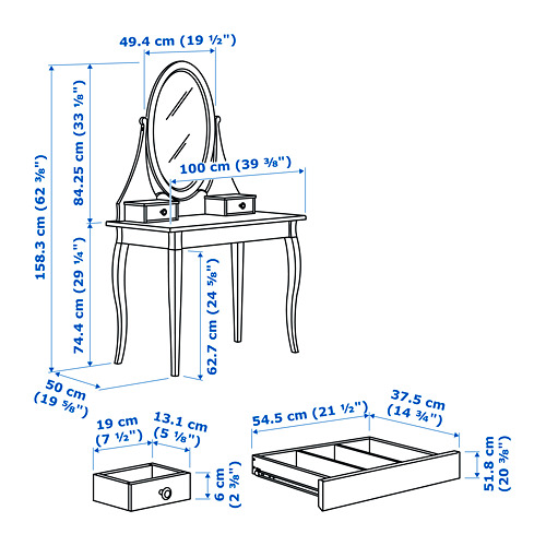 HEMNES tualetinis staliukas su veidrodžiu