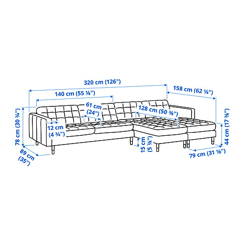 LANDSKRONA 4-kohaline diivan lamamisosadega