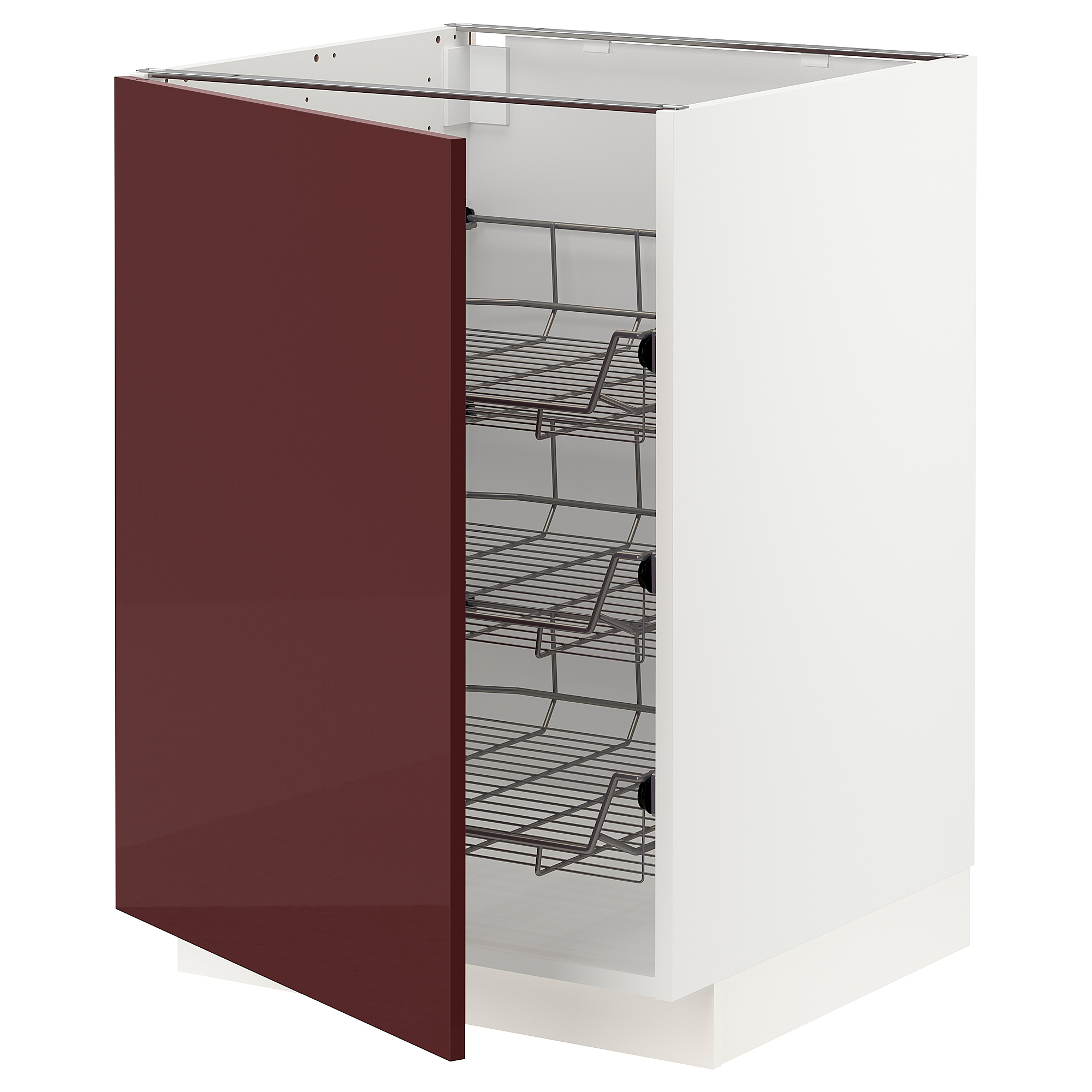 METOD base with wire baskets white Kallarp/highgloss dark red