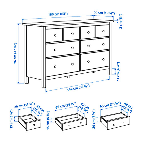 HEMNES komoda su 8 stalčiais