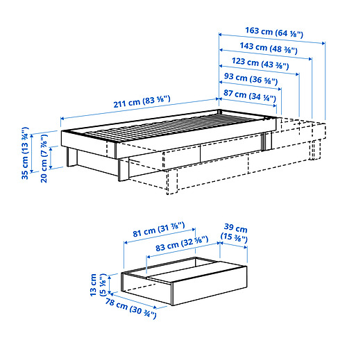 GLAMBERGET bed frame with storage and mattress