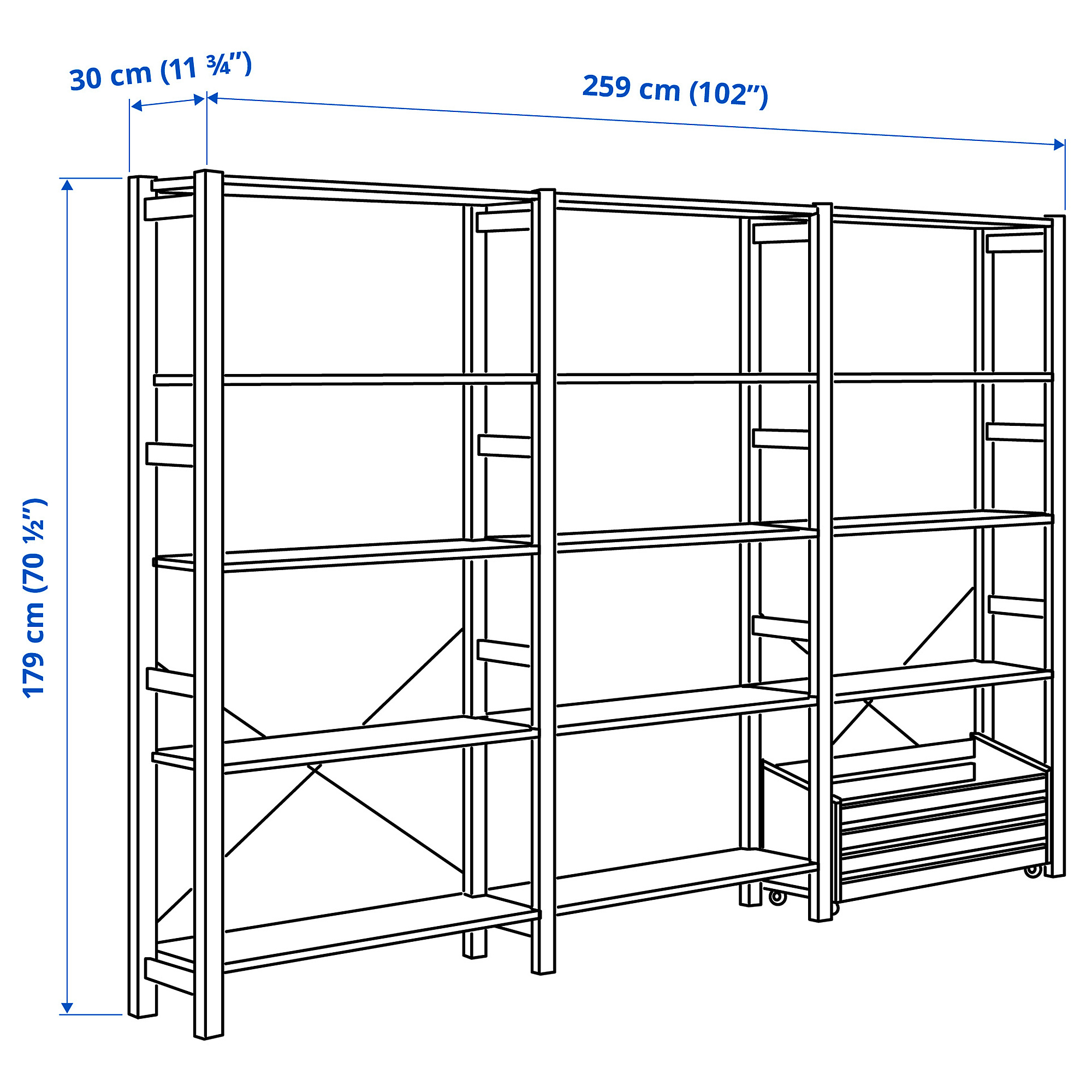 IVAR shelving unit with storage box pine 259x30x179 cm IKEA Eesti
