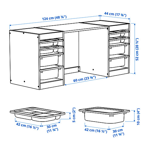 TROFAST desk with storage boxes/trays