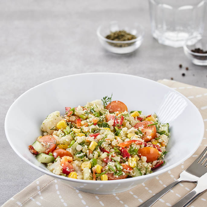 Dish at the Swedish Restaurant: Couscous salad with vegetables and Džiugas cheese