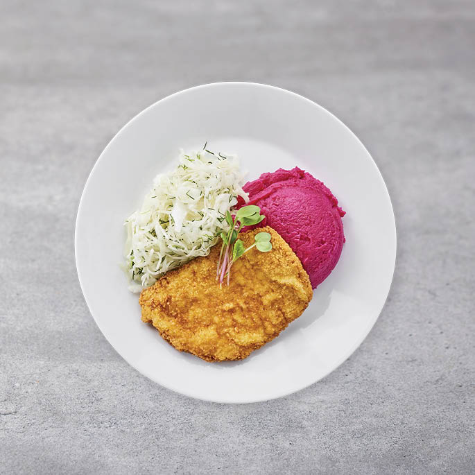 Dish at the Swedish Restaurant: chicken mince with pumpkin-potato mash and beetroot salad
