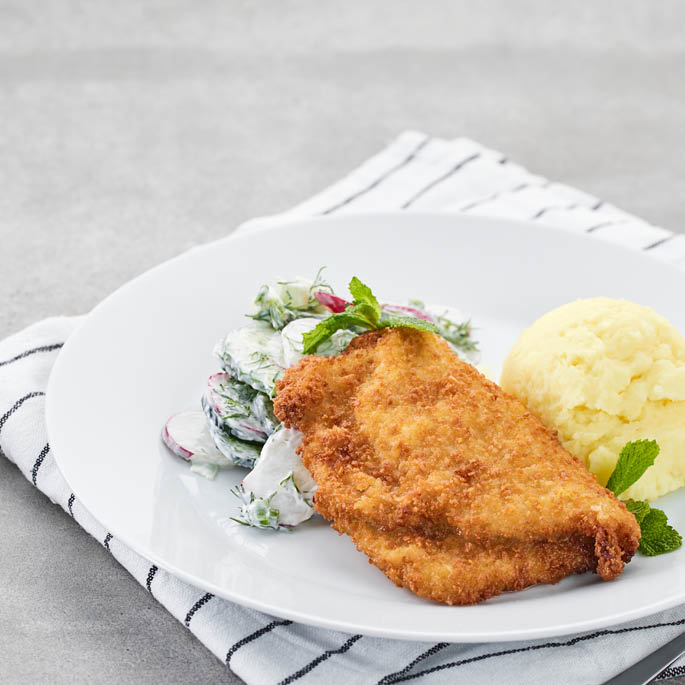 Dish at the Swedish Restaurant: chicken mince with pumpkin-potato mash and beetroot salad